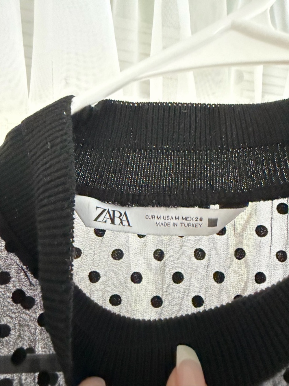 Zara Black and White Polka Dot Knit Top